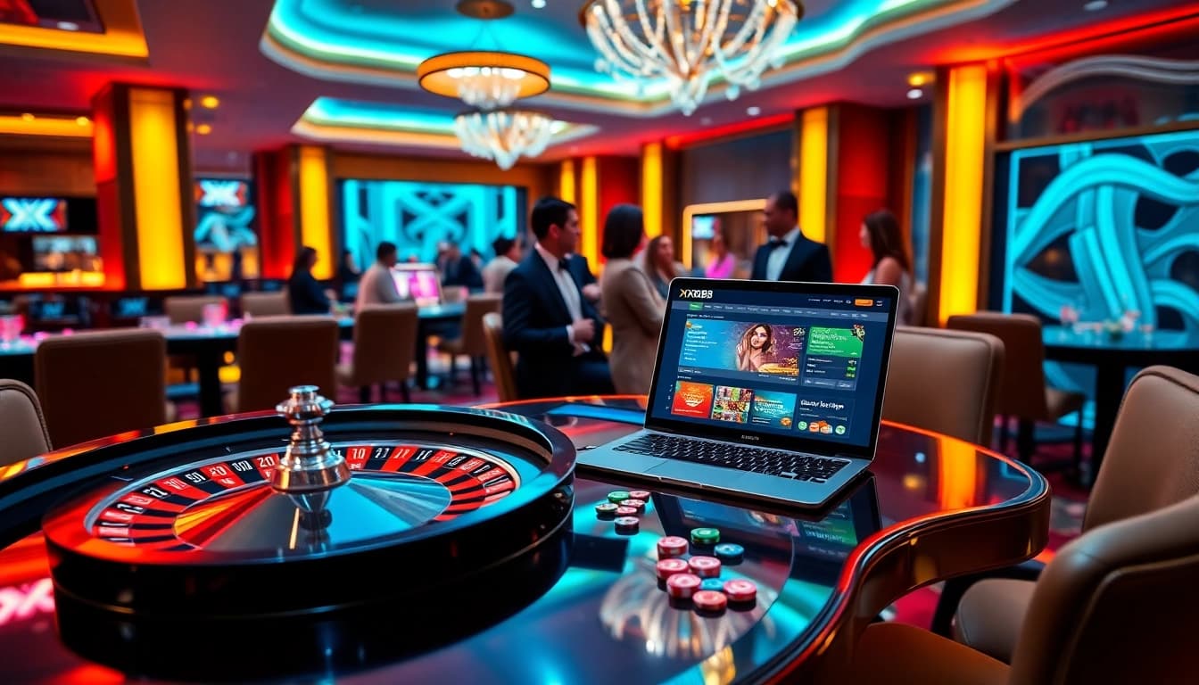 Engaging gambling scene with XX88.se.net website displayed, showcasing casino excitement and luxury.