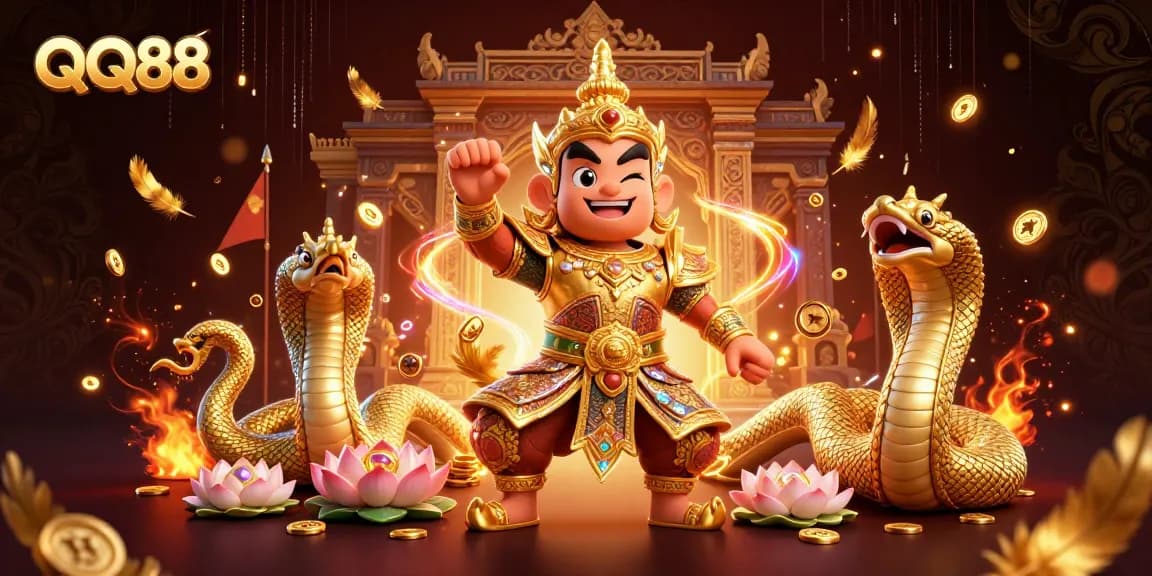 Experience the excitement of QQ88 with vibrant gaming elements and colorful characters in a 3D illustration.