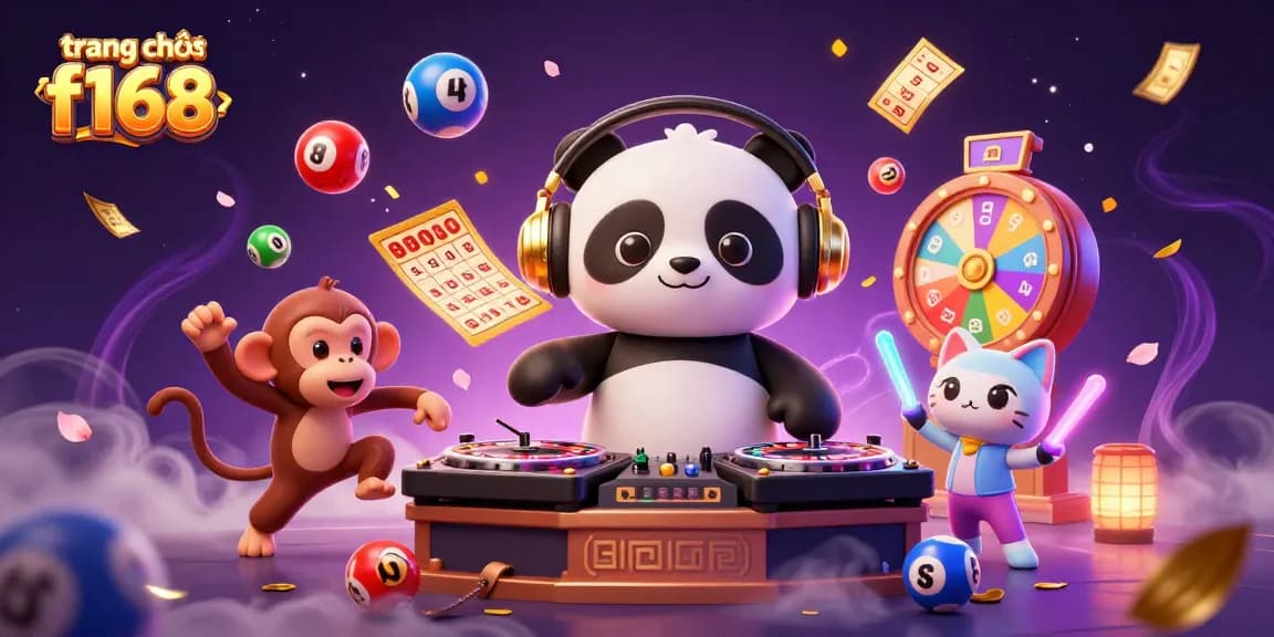 Experience the excitement at trang chủ f168 with a vibrant scene of a DJ panda and friends in a lively casino atmosphere.
