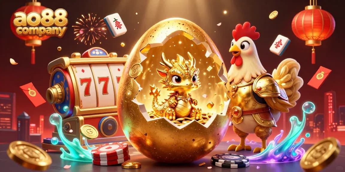 Experience the excitement of ao88 company gaming with a golden dragon and poker chips in a vibrant casino scene.