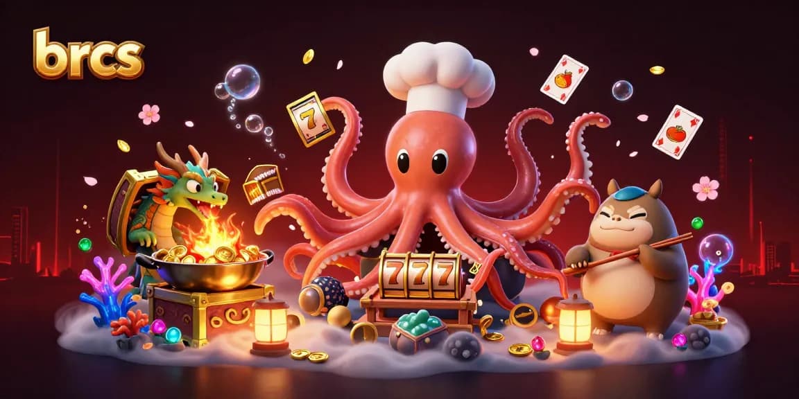 Join the excitement at brcs with a vibrant casino scene featuring slot reels and lively characters