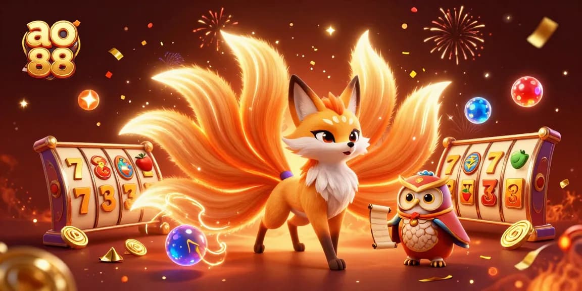Experience the vibrant world of ao 88 with a lucky slot reels scene featuring animated characters and colorful decorations.