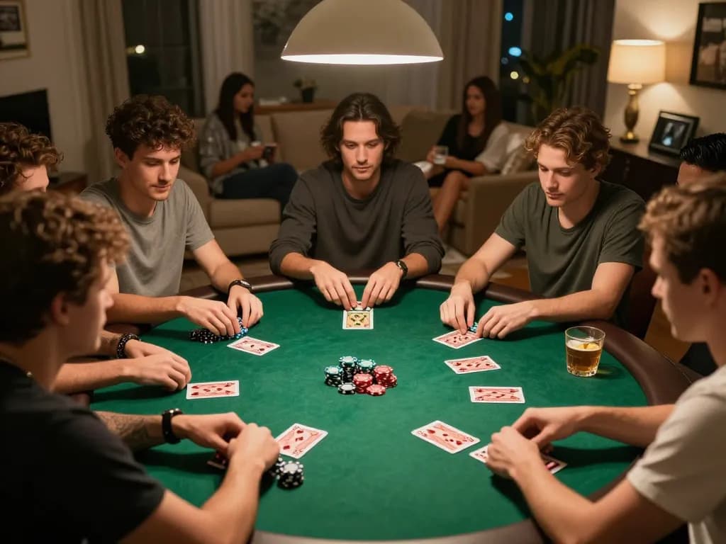 Friends enjoy poker games at home, engaging with debet strategies and camaraderie around the table