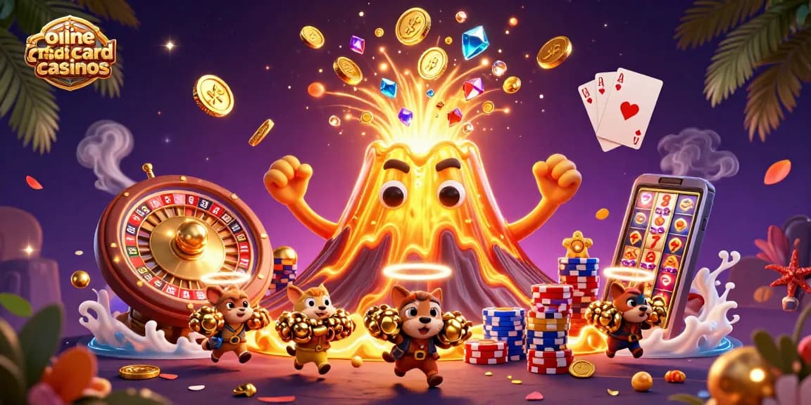 Experience exciting gameplay at online credit card casinos with vibrant graphics, treasures, and casino elements.