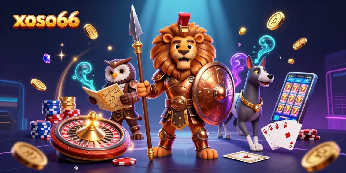 Spin and win with xoso66 as a Spartan lion leads the treasure-filled casino adventure.
