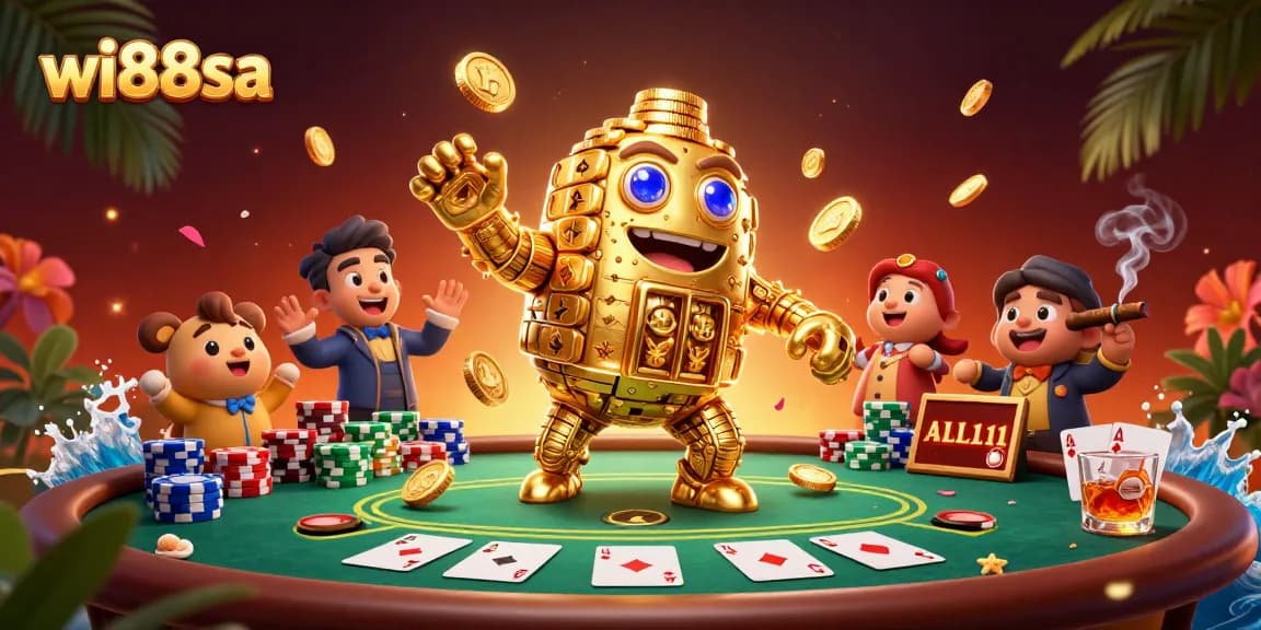 Engage with thrilling gameplay at wi88sa featuring a gold golem and card elements.
