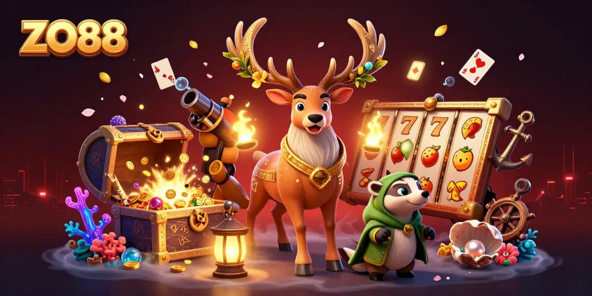 Spin to win with ZO88 showcasing exciting slots and vibrant characters in a magical casino scene.