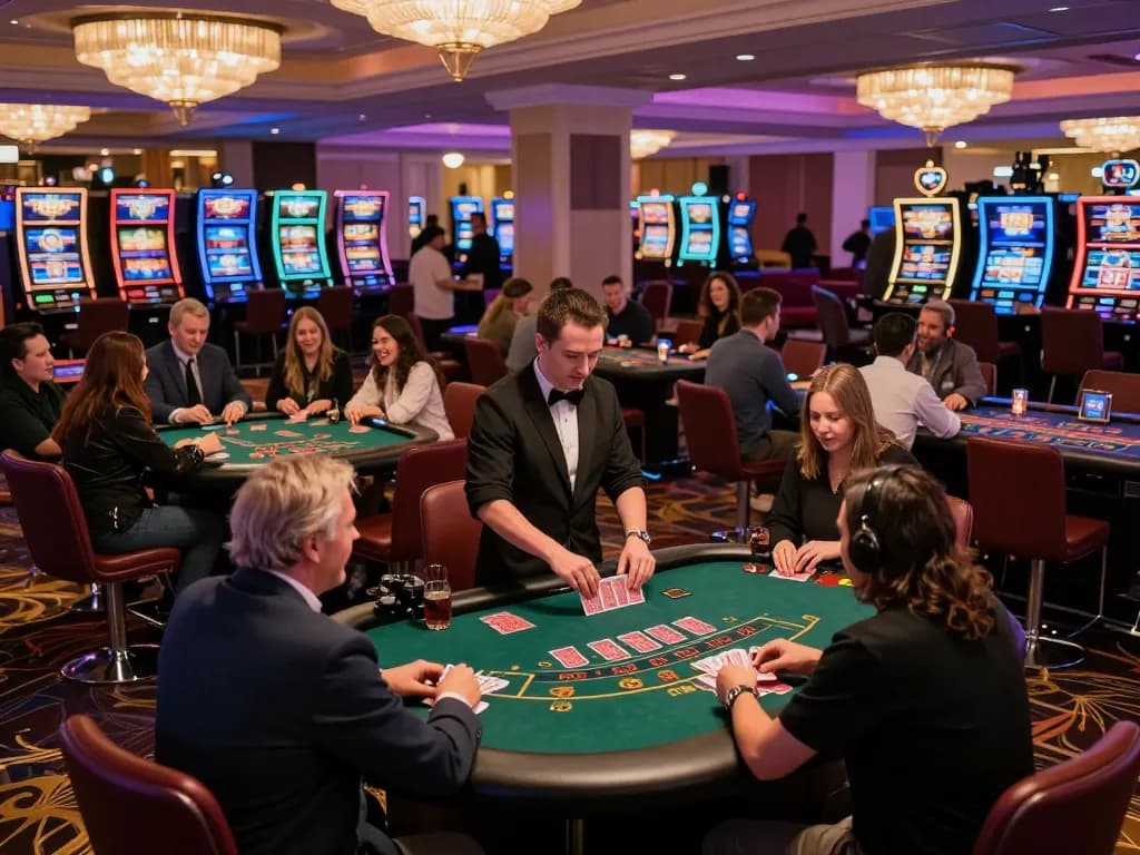 Players enjoying blackjack at OXBET casino, showcasing lively atmosphere and strategic gameplay
