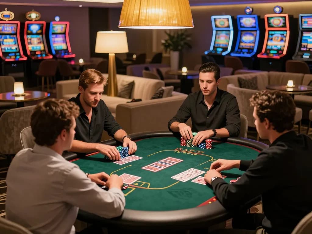 vin777 players competing at a stylish casino poker table, enhancing their gaming experience