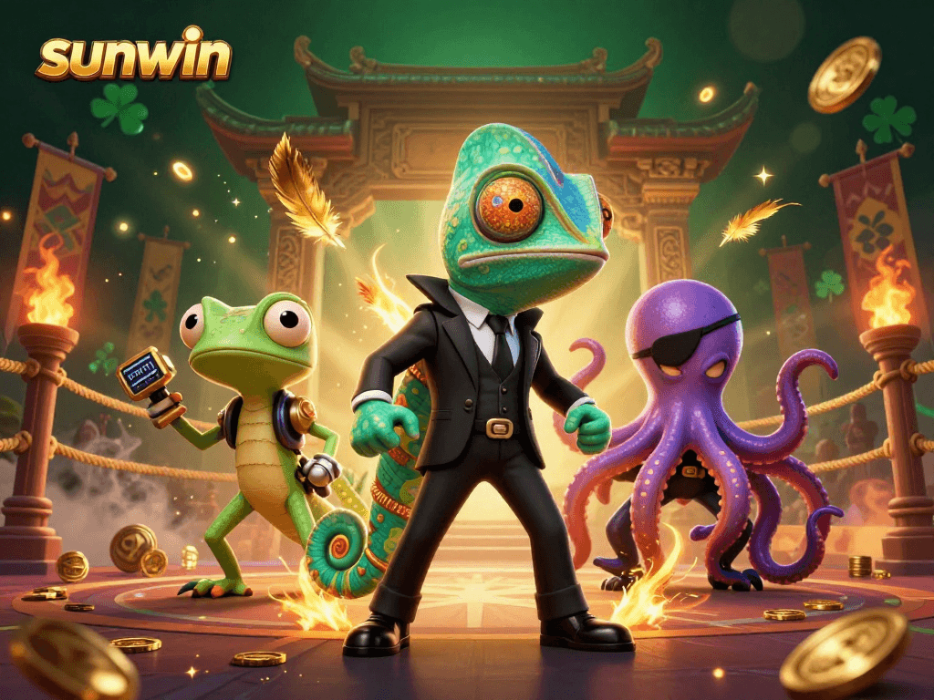 Experience thrilling action with sunwin's vibrant casino adventure in a dynamic 3D illustration.
