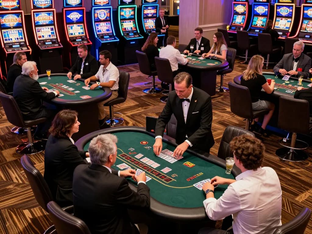 Experience GA88 excitement as players engage in strategic blackjack gameplay at a bustling casino floor