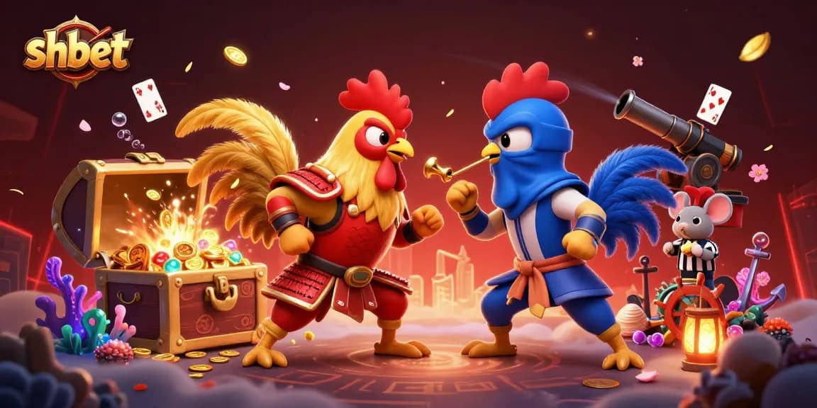 Witness the thrilling showdown of roosters in samurai and ninja gear at shbet's vibrant casino!