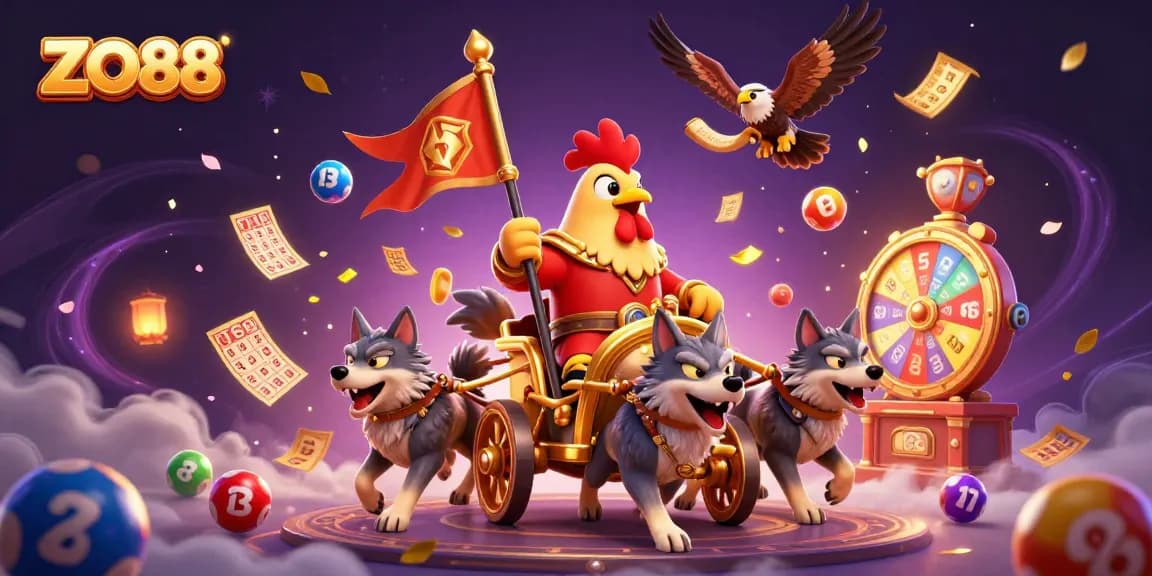 Experience the excitement of ZO88 with vibrant casino-themed illustration showcasing dynamic gaming elements.