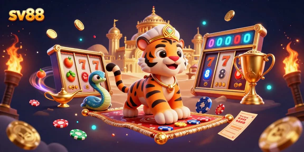 Engage in thrilling slots action at sv88 with a vibrant Arabian Nights theme and captivating casino elements.