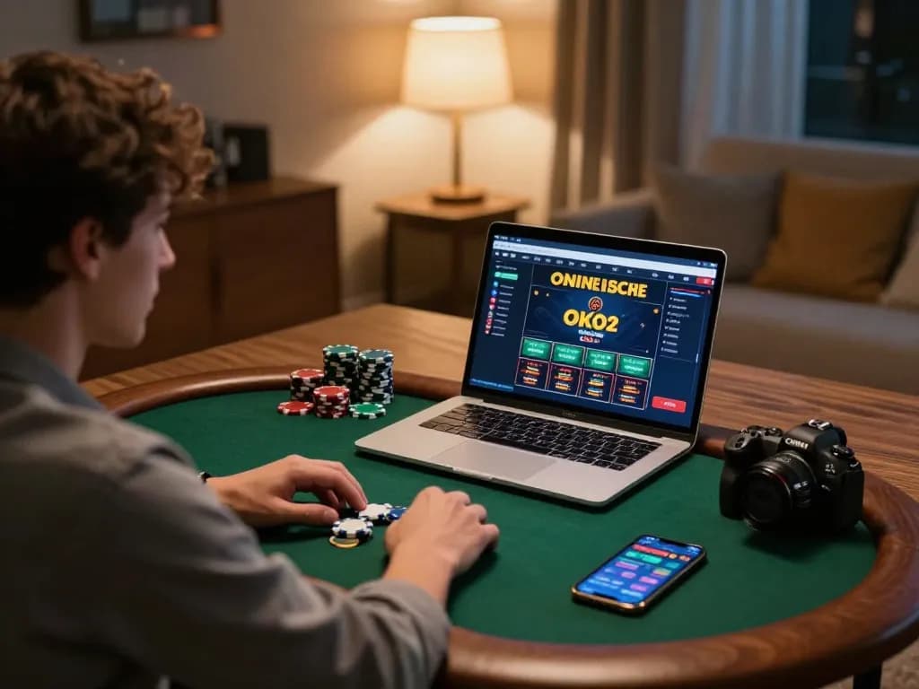 Engaging with 1gom through a laptop at home, enhancing online casino experience.