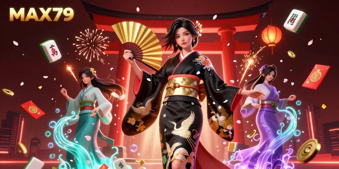 Experience thrilling gameplay at MAX79 with an elegant Asian woman in a stunning casino scene.