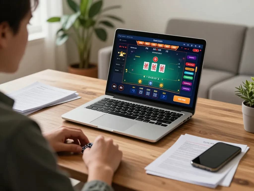 Player engaging in live dealer blackjack on their laptop, exemplifying TR88's online gaming experience.
