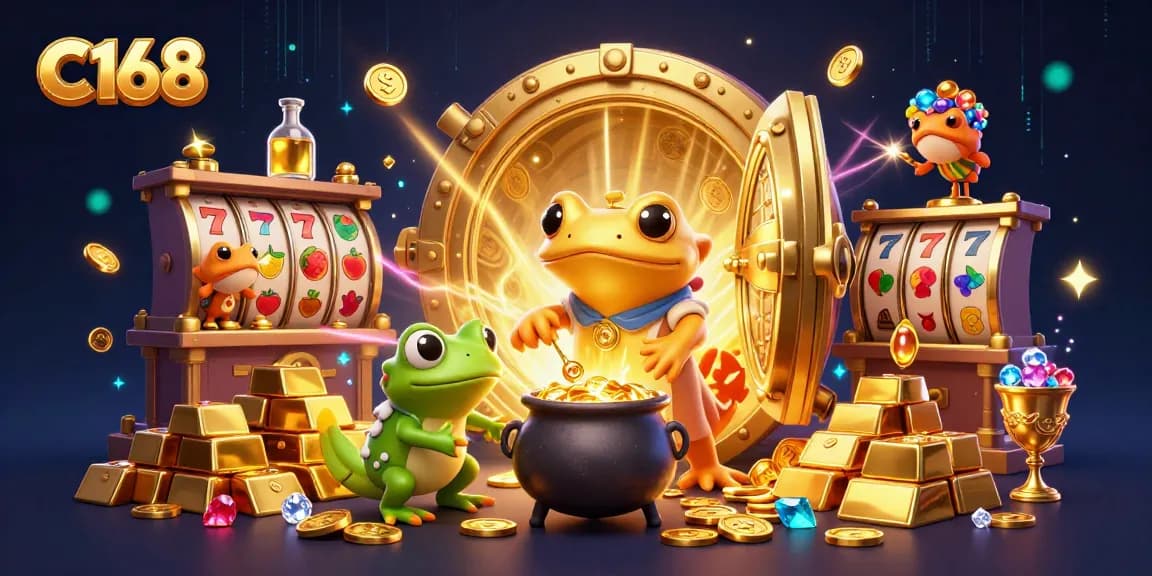 C168 showcases a vibrant medieval laboratory scene with golden salamander alchemist and energetic slot reels.