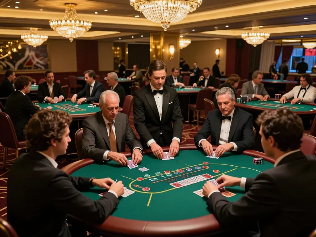 Engaged players participating in a game using DA88 poker strategies in a lavish casino setting.