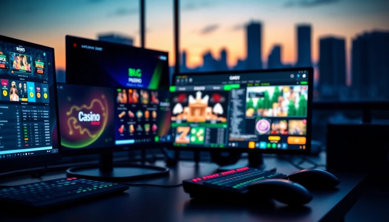 Explore innovative Online Gambling Tools displayed on modern devices in a vibrant urban setting.
