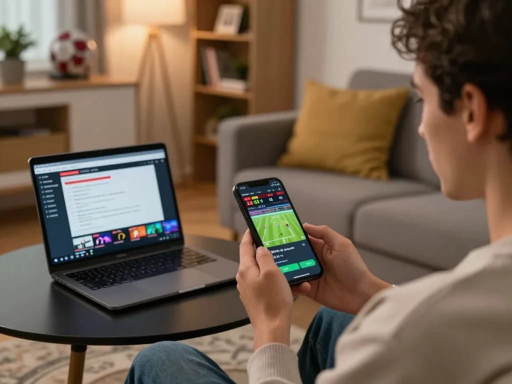 Xoilac sports betting enthusiast checking live scores while preparing strategically for upcoming matches.