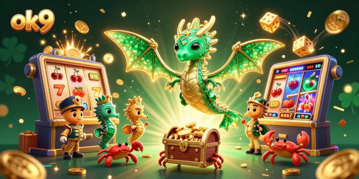 Spin jackpots and win big with ok9 at this vibrant online casino promotional illustration.