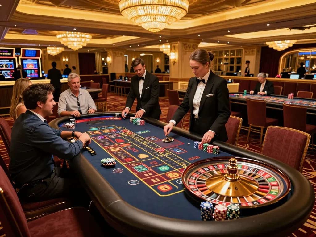 Experience thrilling gameplay in Lucky88 roulette at a luxury casino with vibrant players.