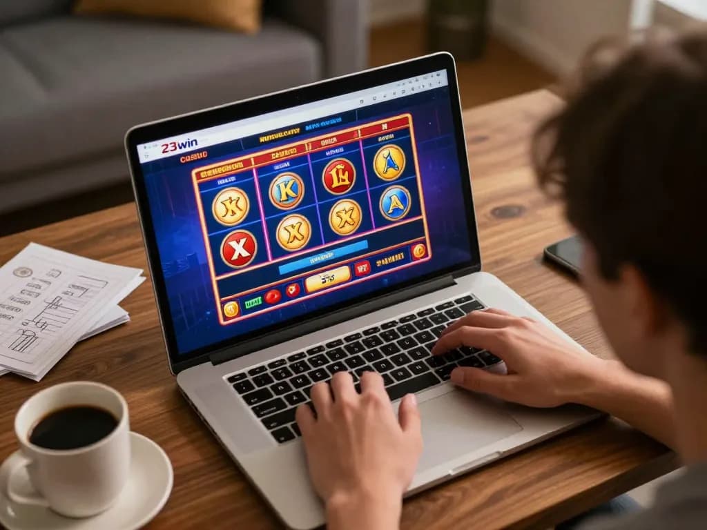 Player enjoying a thrilling online casino experience on 23win with vibrant game graphics displayed.