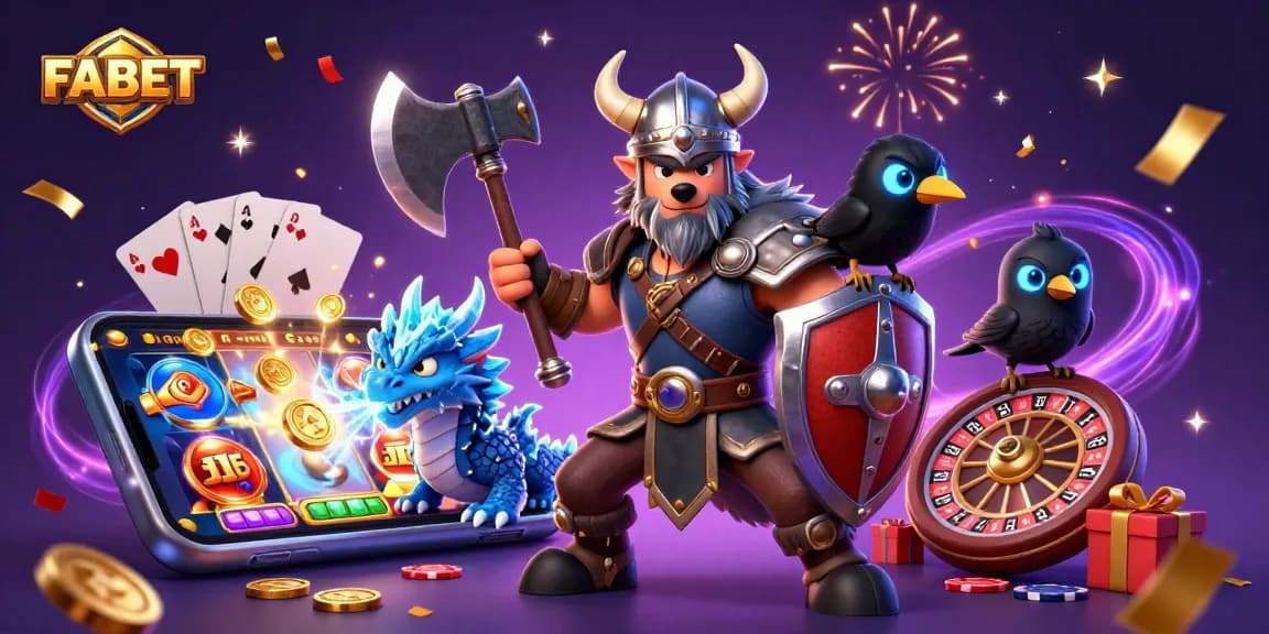 Experience the thrill of FABET with a vibrant illustration featuring dynamic gaming elements and character action.