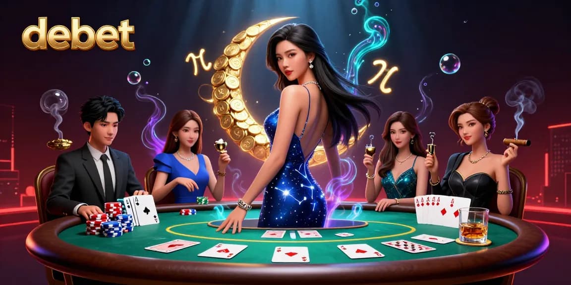 Bet on debet with a vibrant casino scene showcasing poker elements and a stunning woman.