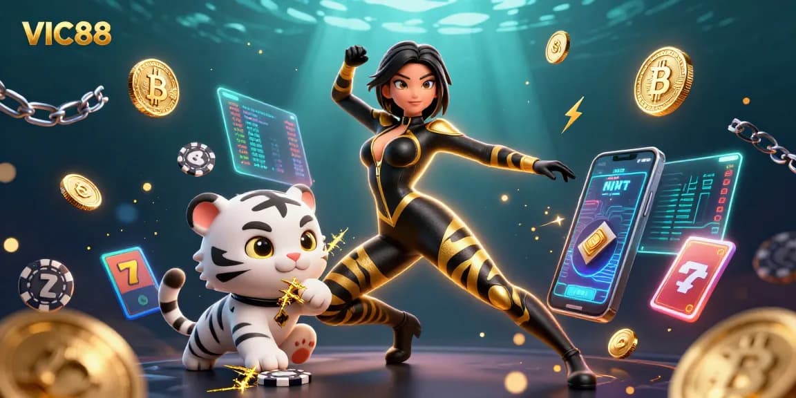 Play and win at VIC88 with exciting games and stunning visuals featuring vibrant casino elements.