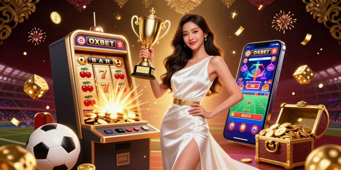 Betting at OXBET with a stunning Asian champion celebrating amidst a vibrant casino scene.