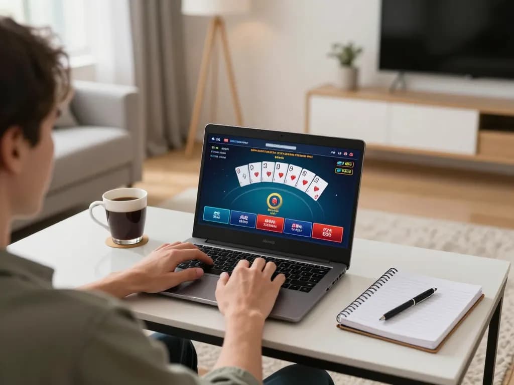 Player enjoying casino games on mu88 app from home, showcasing responsible gambling