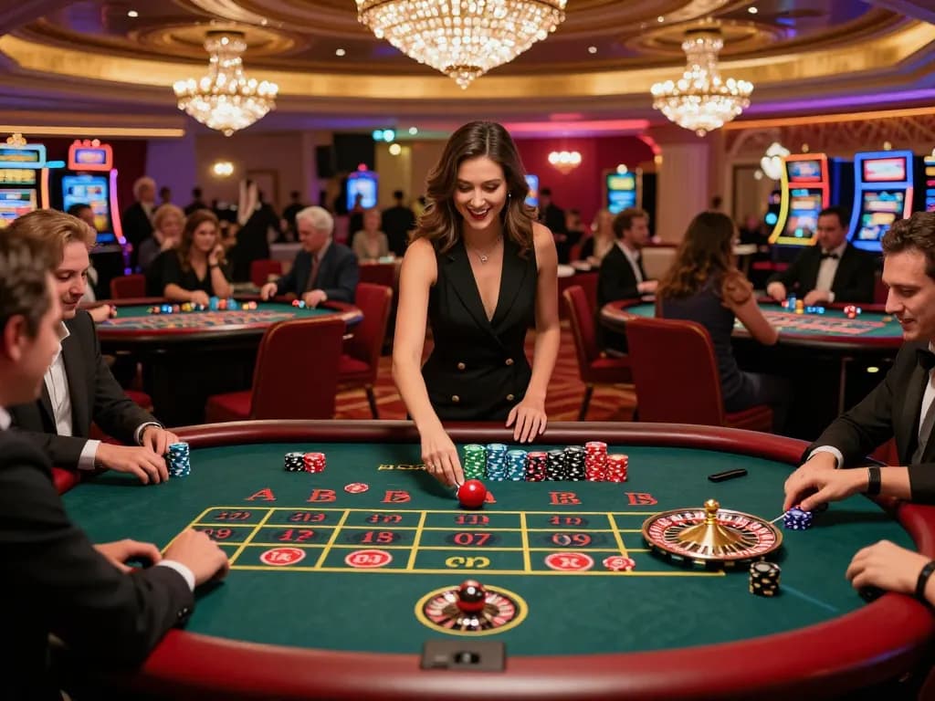 Hitclub players betting at roulette tables in a vibrant casino environment, showcasing strategic gameplay.