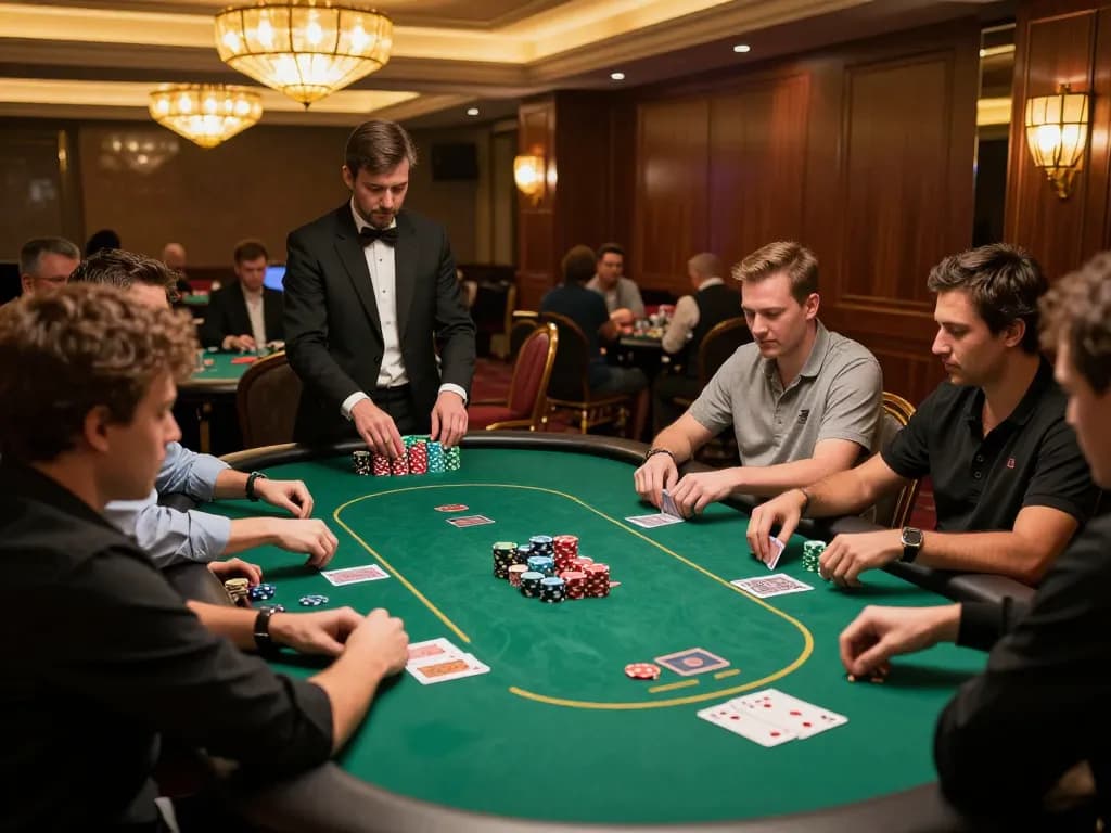 Bet168 players strategizing and betting at a sophisticated casino poker table in vivid detail