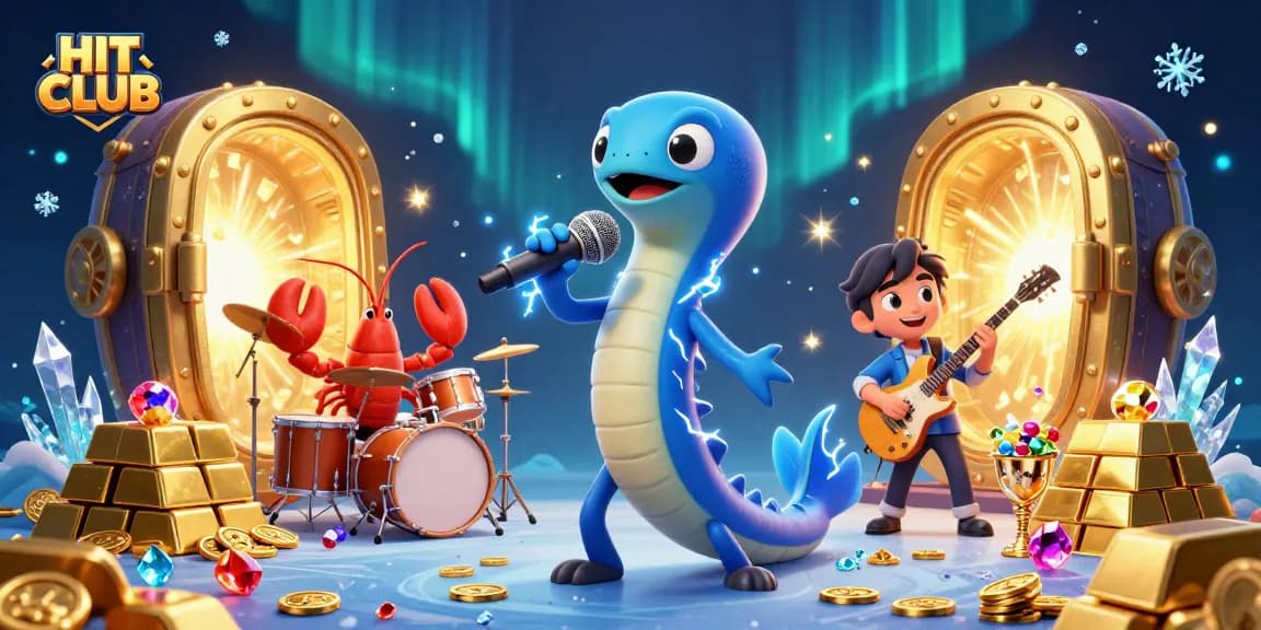HIT CLUB theme illustration showcasing vibrant casino elements with characters in an underwater setting