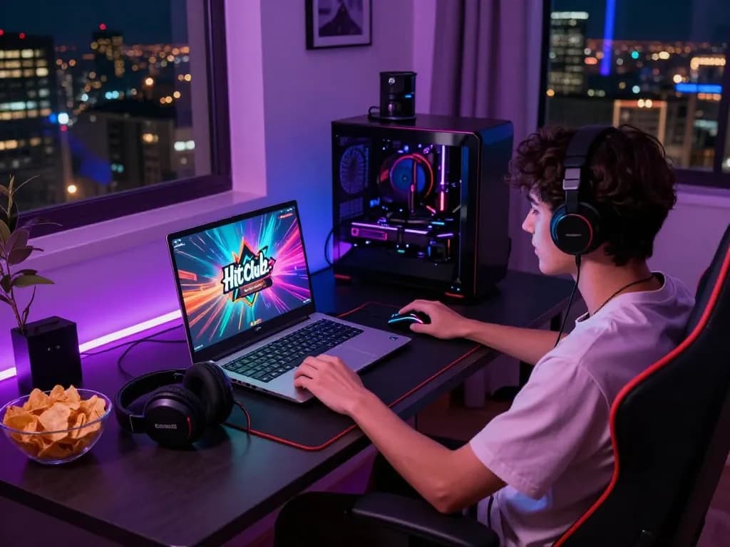 Immersive gaming session with colorful graphics from tải hitclub platform in a modern home.