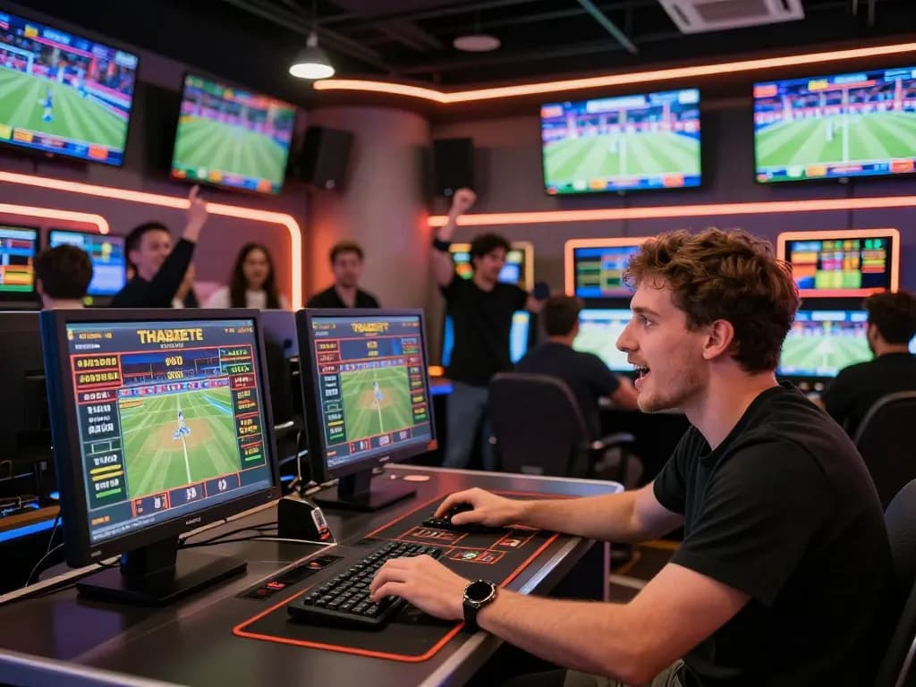 Player placing a strategic bet at Thabete sportsbook with live sports displays.