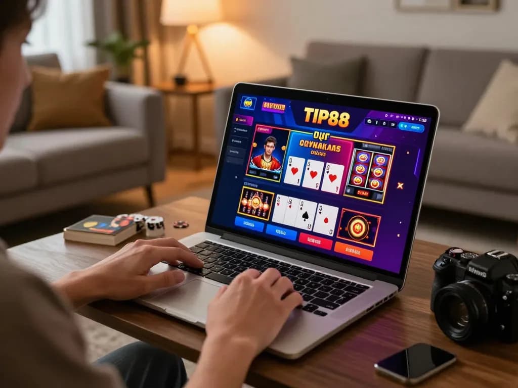 Engaging gameplay on TIP88 screen in a cozy home environment showcasing strategic online gambling.