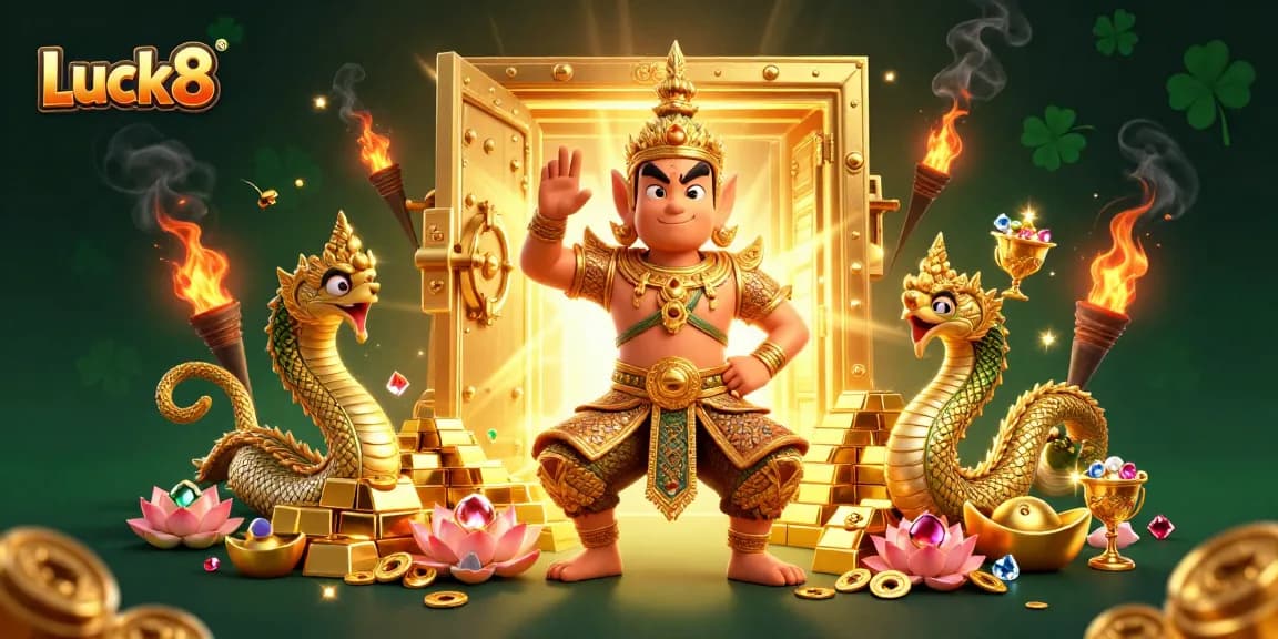Experience the excitement of Luck8 with vibrant casino elements and stunning guardian characters.