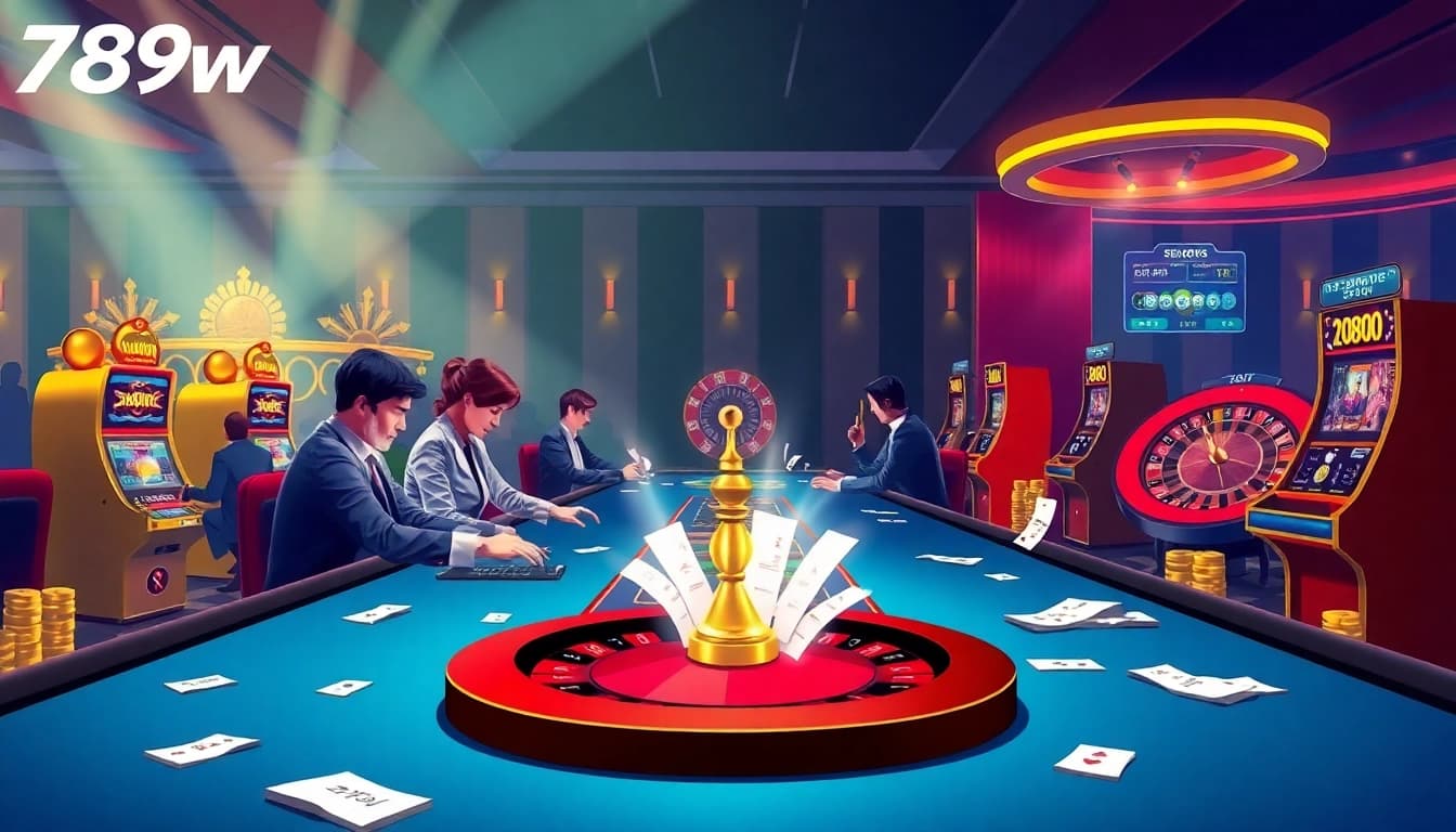 A professional poker game at 789win casino, showcasing strategy and excitement with players focused.