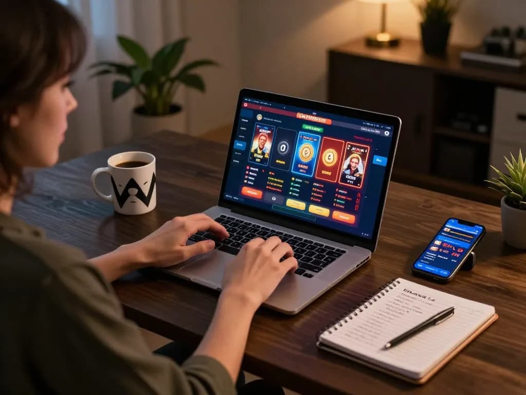 Player engaging in online gaming with xo88 on a laptop, showcasing a cozy and strategic home environment.