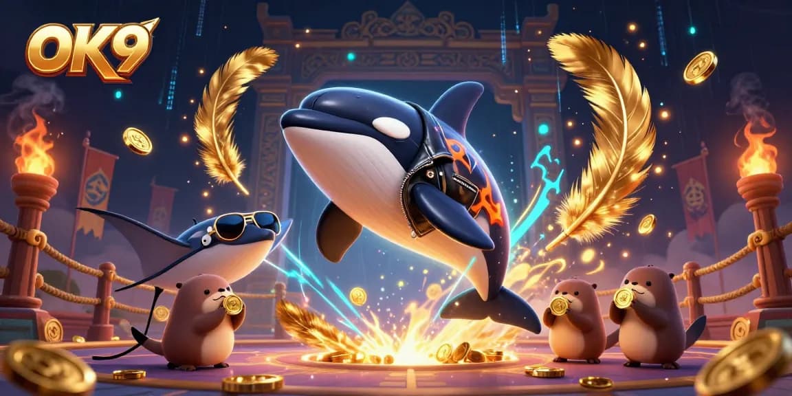 Engage with OK9's thrilling gaming experience featuring vibrant characters and casino elements.