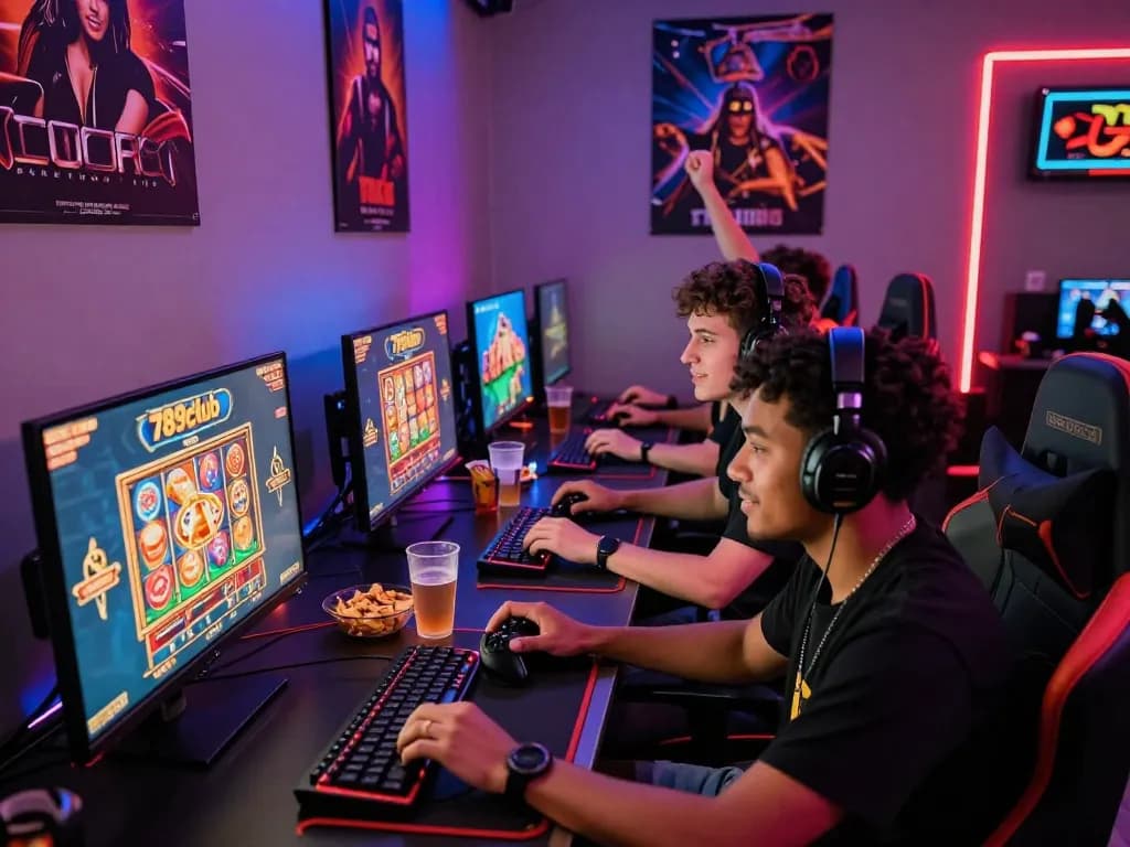 Dynamic online gaming experience at 789club with friends celebrating a win.
