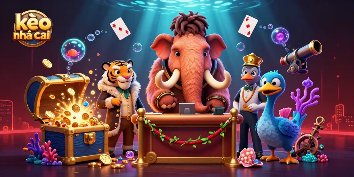 Experience kèo nhà cái excitement with vibrant characters and dynamic casino elements in this colorful scene.
