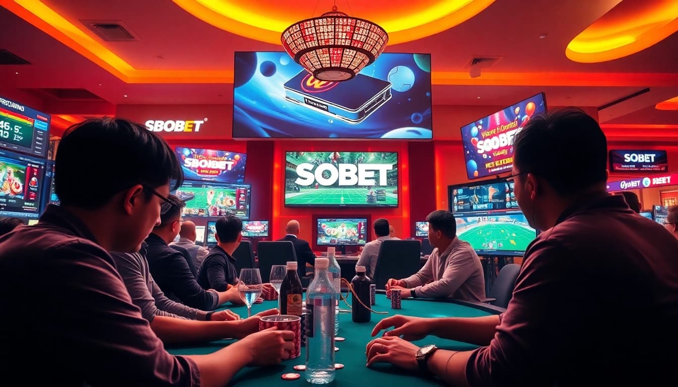 Exciting online gaming scene at sbobet.dance with players engaging in poker and sports betting.