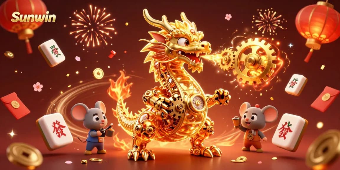 Experience thrilling gameplay with Sunwin as a golden dragon breathes winning gears and cogs.