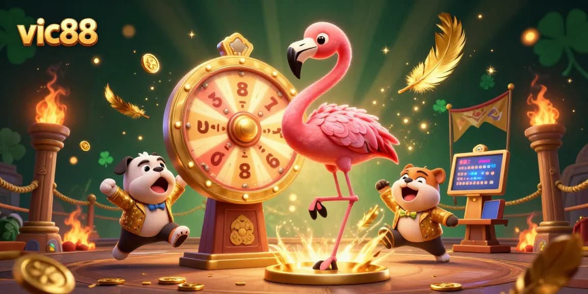 Engage with vic88's thrilling prize wheel challenge amidst vibrant casino excitement and dynamic betting elements.