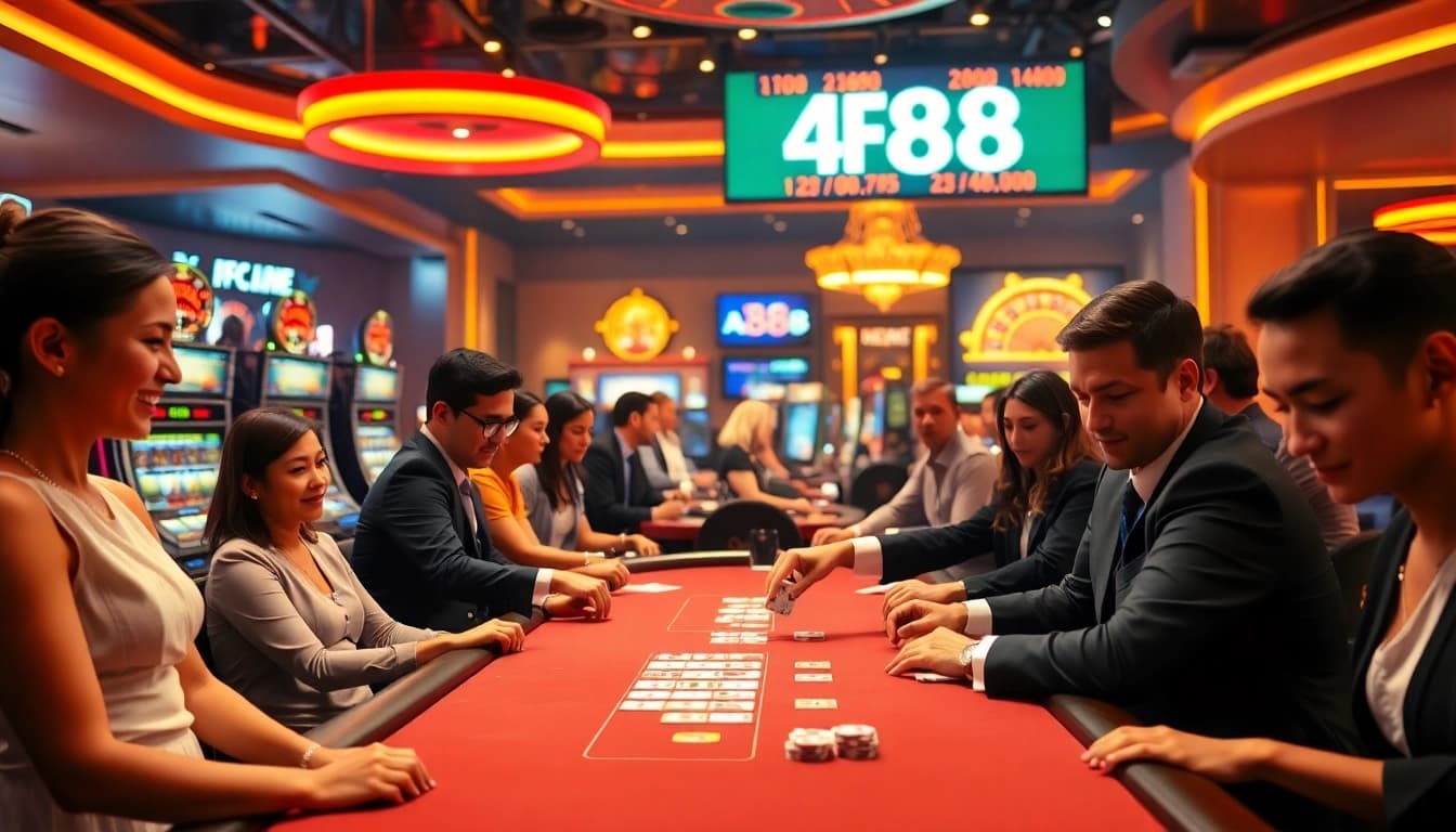 Winning at the Af88 casino poker table, with players engaged and excited in a vibrant setting.