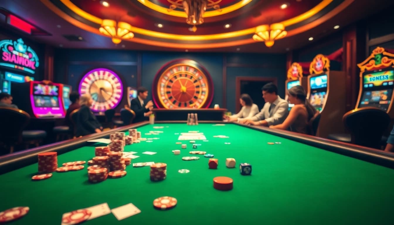 Experience the thrill of gambling at 888b's luxurious casino tables filled with poker chips and excitement.